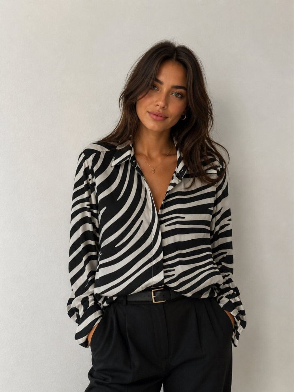 COS Black and White Zebra-Stripe Button Down Shirt Size Small